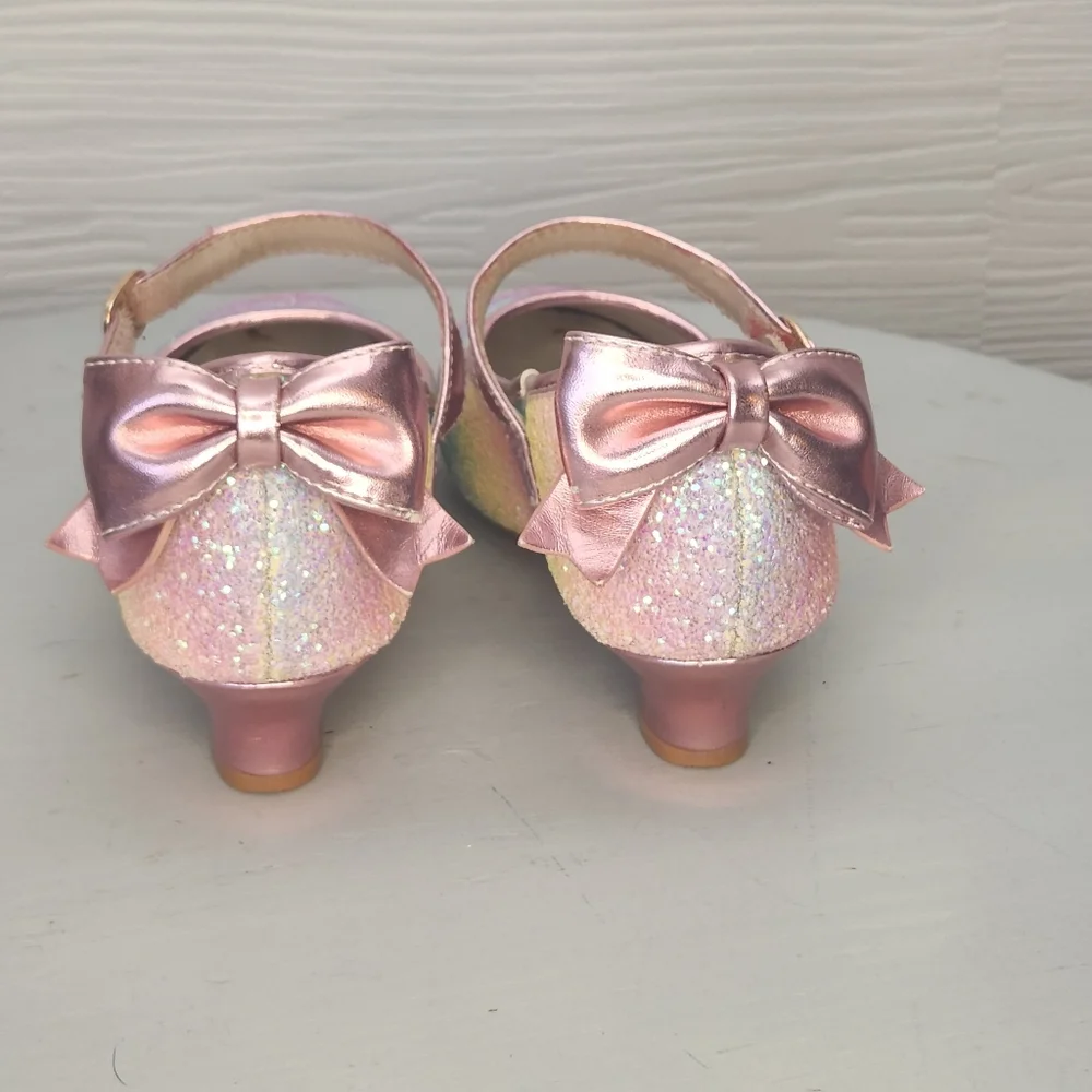 Annie Girls Size 3 Sparkly Shoes Mini Heels Bows Purple Pink Easter Spring